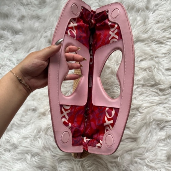 VTG XOXO Pink Heart Rhinestone Woven Clutch Handbag Purse Kawaii Y2K Love Bag - Picture 5 of 6